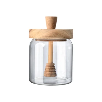 Δοχείο Μελιού 450ml Με Κουτάλι Μελιού Estia 9x9x13.5cm Acacia Γυάλινο 01-17453