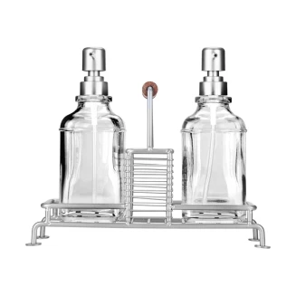 Δοχεία Υγρού Πιάτων 2x300ml Estia Με Μεταλλική Βάση & Θήκη Για Σφουγγάρι Ασημί  Allure 01-26233