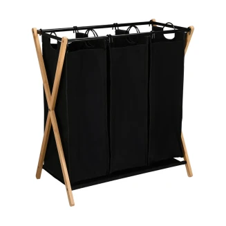 Καλάθι Απλύτων 68x40x76cm 3 Θέσεων 102lt Estia Bamboo Essentials Μαύρο 02-26967