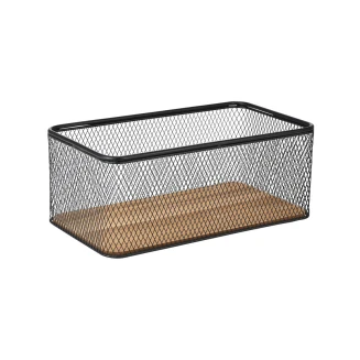 Καλάθι Αποθήκευσης & Οργάνωσης Estia 30.5x16.5x12.5cm Μεταλλικό Wired Μαύρο Με Βάση Ακακίας 02-27681
