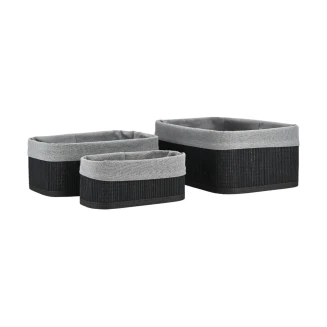 Καλάθι Οργάνωσης Σετ 3 Τεμαχίων Estia Bamboo Essentials Mε Επένδυση Μαύρο 02-34603