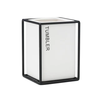 Ποτηράκι Μπάνιου Estia Cage Κεραμικό Λευκό Με Μεταλλικό Πλαίσιο 02-30025