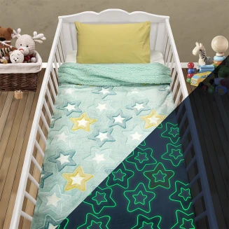 Κουβέρτα Fleece Sherpa Κούνιας 110x150 Lino Φωσφοριζέ Ster Mint