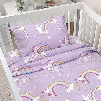 Σεντόνια Σετ Bebe Κούνιας 120x180 Lino Rainbow Gallop Lilac