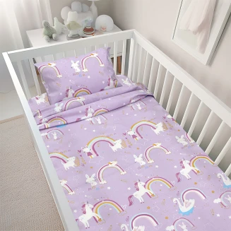 Σεντόνια Σετ Bebe Κούνιας 120x180 Lino Rainbow Gallop Lilac