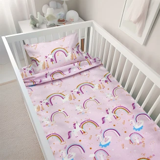 Σεντόνια Σετ Bebe Κούνιας 120x180 Lino Rainbow Gallop Pink