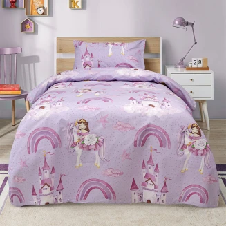 Παπλωματοθήκη Σετ Παιδική Μονή 160x240 Lino Dreamy Castleland Λιλά