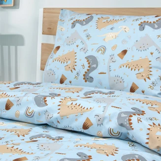 Παπλωματοθήκη Σετ Παιδική Μονή 160x240 Lino Jurrasic Nap Πετρόλ