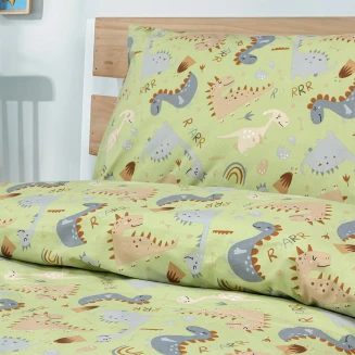 Παπλωματοθήκη Σετ Παιδική Μονή 160x240 Lino Jurrasic Nap Πράσινο