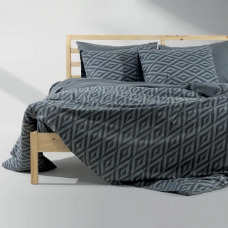 LINO Σετ Παπλωματοθήκη Υπέρδιπλη (220X240) Ikat Σκούρο Γκρι