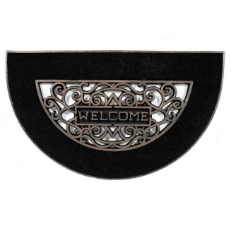 Ημικυκλικό Πατάκι Εισόδου από Κοκοφοίνικα  και Καουτσούκ με Αντιολισθητικό Υπόστρωμα Mathara 003 Welcome Black HR 45x75εκ Sdim