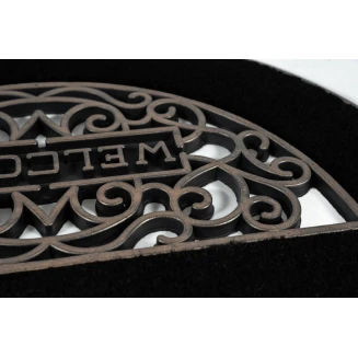 Ημικυκλικό Πατάκι Εισόδου από Κοκοφοίνικα  και Καουτσούκ με Αντιολισθητικό Υπόστρωμα Mathara 003 Welcome Black HR 45x75εκ Sdim