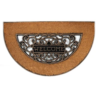 Ημικυκλικό Πατάκι Εισόδου από Κοκοφοίνικα  και Καουτσούκ με Αντιολισθητικό Υπόστρωμα Mathara 004 Welcome Natural HR 45x75εκ Sdim