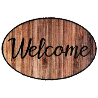 Οβάλ Πατάκι Εισόδου Μοκέτα με Αντιολισθητικό Υπόστρωμα Prestige Shape 006 Welcome Wood Καφέ 50x75εκ Sdim