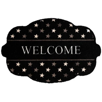 Οβάλ Πατάκι Εισόδου Μοκέτα με Αντιολισθητικό Υπόστρωμα Prestige Shape 010 Welcome Stars Μαύρο 50x75εκ Sdim