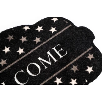 Οβάλ Πατάκι Εισόδου Μοκέτα με Αντιολισθητικό Υπόστρωμα Prestige Shape 010 Welcome Stars Μαύρο 50x75εκ Sdim