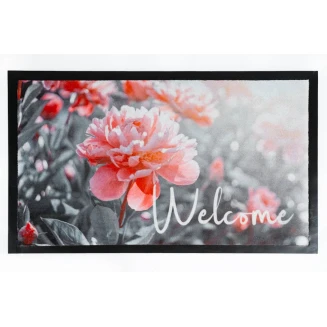 Πατάκι Εισόδου Μοκέτα με Αντιολισθητικό Υπόστρωμα Image 169 Pink Flowers Welcome 45x75εκ Πάχους 6mm Sdim
