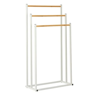 Επιδαπέδια Κρεμάστρα 3 Θέσεων Μεταλλική Με Bamboo 45x23x85cm White-Natural MRShome