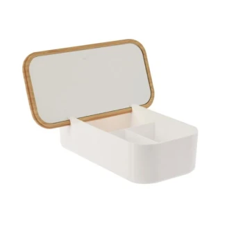 Κουτί Αποθήκευσης PS/Bamboo Με Καθρέπτη 26x13x7cm White-Natural MRShome