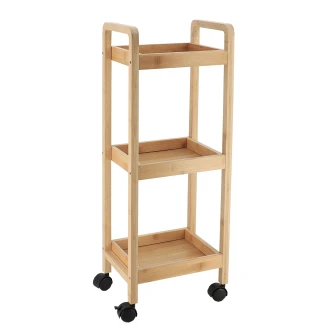 Ραφιέρα Με 3 Ράφια Φυσική Με Ροδάκια 28.5x21x79cm Mrshome Bamboo-MDF