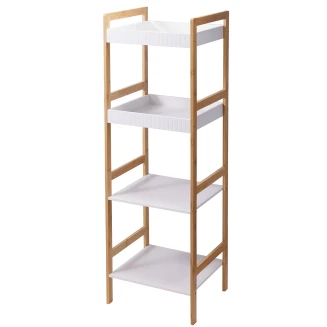 Ραφιέρα Μπάνιου με 4 Ράφια από Bamboo & MDF Natural-White MRShome