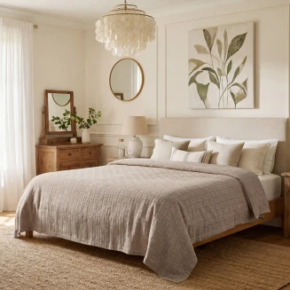 Adam Home Κουβερτα Ζακαρ Υπερδιπλη Matlasse Romvia 230X270 Beige (360 Gsm)