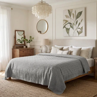 Adam Home Κουβερτα Ζακαρ Υπερδιπλη Matlasse Romvia 230X270 Grey (360 Gsm)