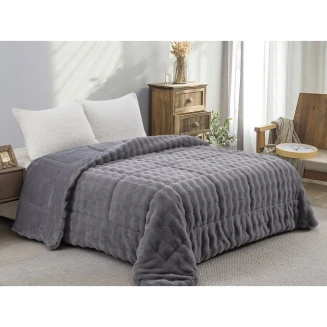 Κουβερτοπάπλωμα Γούνα-Flannel Μονό 160x220 Adam Home 910 Grey