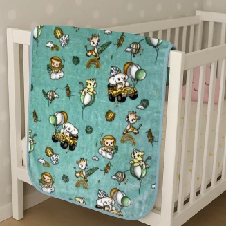 Κουβέρτα Κούνιας Βρεφική 110x140 Βελουτέ Astron Italy Happy Zoo