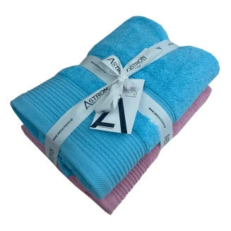 Πετσέτες Προσώπου Σετ 2 Τεμαχίων Astron Italy Pink Turquoise