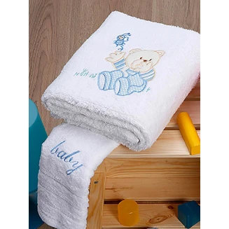 Σετ Πετσέτες 2 Τεμ. Κεντητές Βρεφικές Sunshine Bear 04 White-Blue