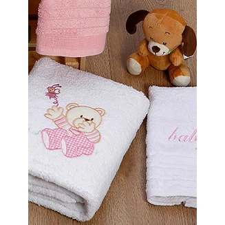 Σετ Πετσέτες 2 Τεμ. Κεντητές Βρεφικές Sunshine Bear 04 White-Pink