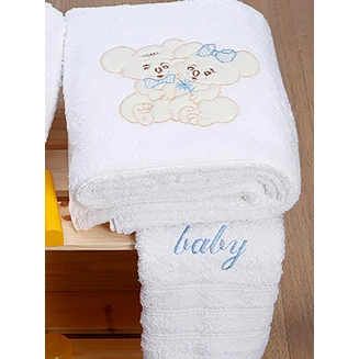 Σετ Πετσέτες 2 Τεμ. Κεντητές Βρεφικές Sunshine Couple 06 White-Blue