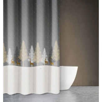 Κουρτίνα Μπάνιου Χριστουγεννιάτικη Des 416 Natural με Κρίκους 180x200 Saint Clair