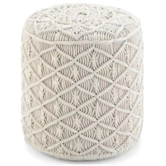 Πουφ Macrame 40x40x40 Κόμβος Natural 100% Cotton Με Εσωτερική Γέμιση Thermocol Sheet