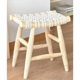 Σκαμπό Ξύλινο 45x32x45 Κόμβος Macrame Wood 60% Cotton-40% Natural