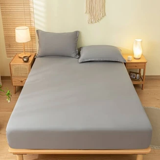 Lucktora Μονόχρωμο Σεντόνι με λάστιχο Διπλό 160x200+30 Ανοιχτό Γκρι