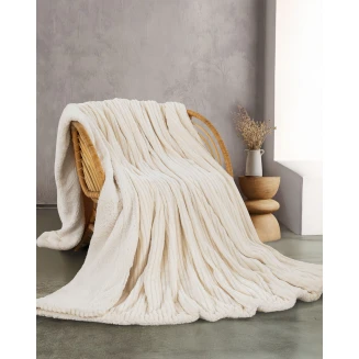 Κουβέρτα Υπέρδιπλη 220x240 Rythmos Jacquard Flannel Με Sherpa Jollein Εκρού