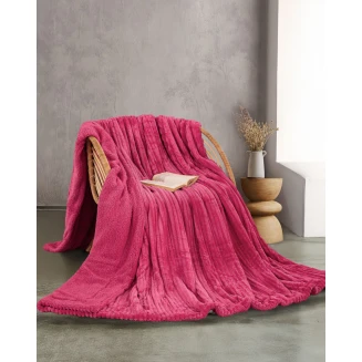 Κουβέρτα Υπέρδιπλη 220x240 Rythmos Jacquard Flannel Με Sherpa Jollein Φούξια