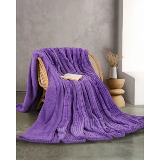 Κουβέρτα Υπέρδιπλη 220x240 Rythmos Jacquard Flannel Με Sherpa Jollein Μόβ