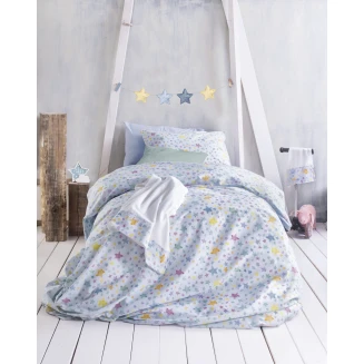 Σεντόνια Σετ Παιδικά Ημίδιπλα Με Λάστιχο 105x205+25 Rythmos Glow  Μπλε