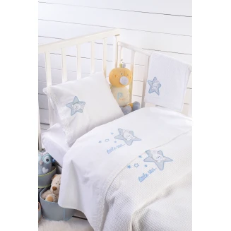 Σεντόνια Σετ Κούνιας 100x160 Με κεντημα Rythmos Astro  Σιελ