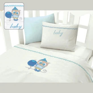 Σεντόνια Σετ Κούνιας 120x160 Mc Decor Κουκουβάγια Σιέλ