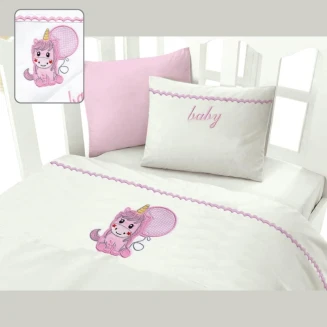 Σεντόνια Σετ Κούνιας 120x160 Mc Decor Μονόκερος Ρόζ