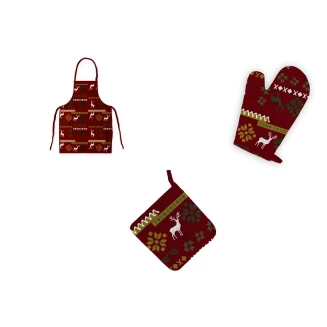 Σέτ Κουζίνας (Ποδιά-Πίαστρα-Γάντι) 3 Τεμ. Χριστουγενιάτικο Mc Decor 1834