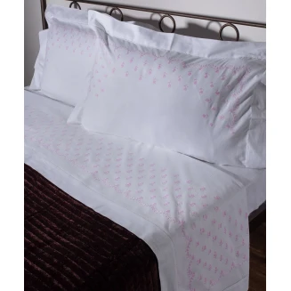 Σεντόνια Σετ Χειροποιητα Με Κέντημα 180x270 Silk Fashion 2806B  Λευκο Ροζ