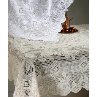 Silk Fashion Χειροποίητο πλεκτό μερσεριζέ τραπεζομάντηλο 73C (180cm x 270cm) λευκό