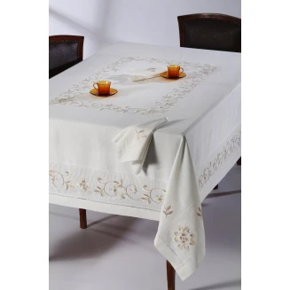 Χειροποίητο Τραπεζομάντηλο Με 12 Πετσέτες 170x270 Silk Fashion 1218 Μπέζ