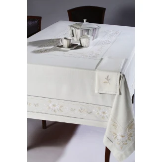 Χειροποίητο Τραπεζομάντηλο Με 8 Πετσέτες 170x270 Silk Fashion 1558 Ivory