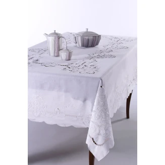 Χειροποίητο Τραπεζομάντηλο Με 12 Πετσέτες 170x270 Silk Fashion 2122 Λευκό